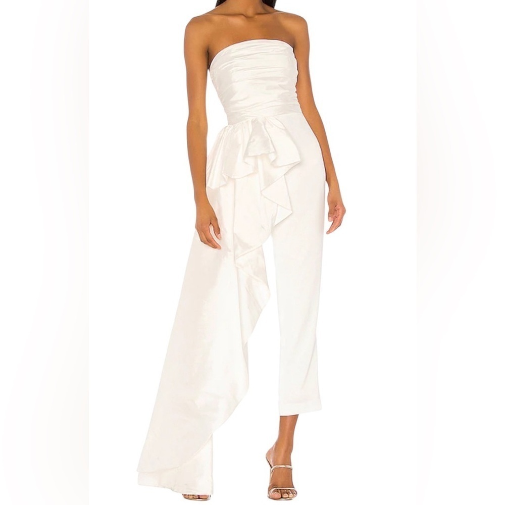 Jay Godfrey White Strapless Asymmetrical Ruffle Jumpsuit NWT Size 0 | Bridal Sho